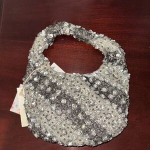 Beaded Silver and Gray Evening Shoulder Bag